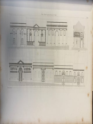 Choix des Plus Jolies Maisons de Paris et de ses Environs. Édifices et Monuments Publics contenant Maisons Particulières et Petits Hotels, Maisons a Loyer et a Boutiques, Maisons de Commerce, Magasins et Hotels Garnis, Pavillons, Galeries, Passages, Restaurants, Cafés, Bains, Glacières, Lavoirs, Corps-de-garde, Prisons, Théatres, Hopitaux, Églises, etc., etc.... Ouvrage Composé de 158 planches, avec Texte Explicatif, et Terminé par 60 planches Représentant des Portes Cochères et Portes d'Entrée