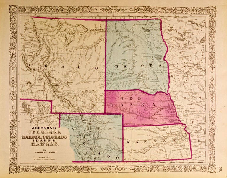 Item #418545 Johnson's Nebraska, Dakota, Colorado, Idaho & Kansas [Map of]. Johnson and Ward.