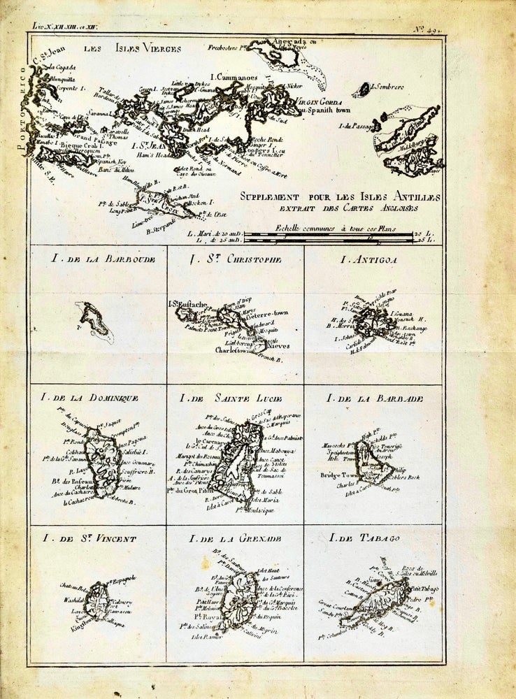 Item #418695 [Map of] Supplément pour les Isles Antilles: Extrait des Cartes Angloises [Carte de] [Supplement for the Antilles Islands: Extract from the English Maps] [Caribbean]. Rigobert Bonne.