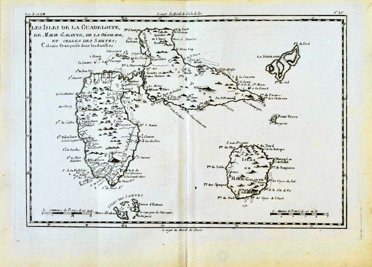 Item #418701 Les Isles de la Guadeloupe, de Marie Galante, de la Désirade, et celles des Saintes: Colonie Françoise dans les Antilles [Plan de]. Rigobert Bonne.