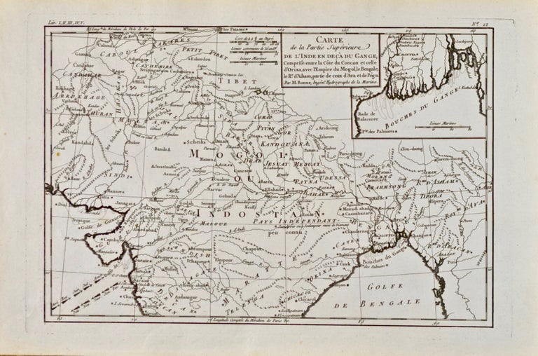 Item #418707 Carte de la Partie Supérieure de l'Inde en deçà du Gange: Comprise entre la Côte du Concan et celle d'Orixa, avec l'Empire du Mogol, le Bengale, le Re. d'Asham, partie de ceux d'Ava et de Pègu [Map of the Upper Part of India below the Ganges: Comprised between the Coast of Concan and that of Orixa, with the Mogul Empire, Bengal, the Kingdom of Asham, part of those of Ava and of Pègu] [Asia]. Rigobert Bonne.