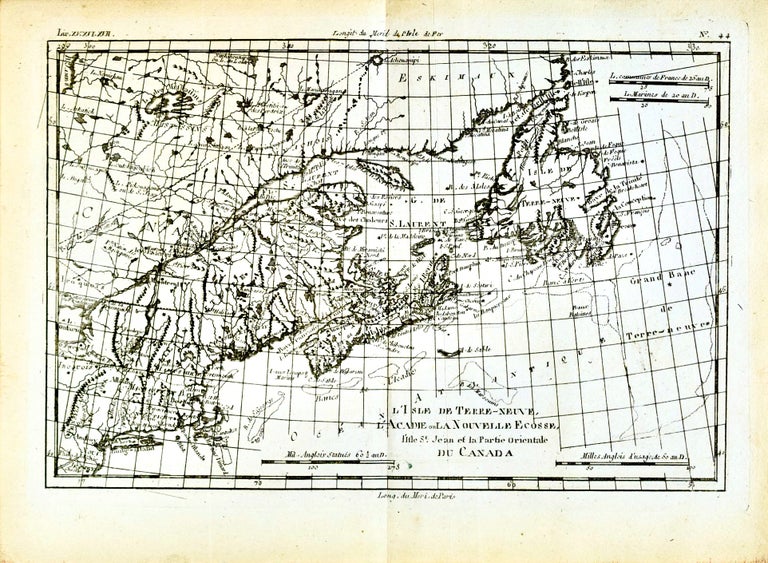 Item #418921 l'Isle de Terre-Neuve, l'Acadie ou la Nouvelle Ecosse, l'Isle St. Jean et la Partie Orientale du Canada [Map of the Island of Newfoundland, Acadia or Nova Scotia, Isle St. Jean and the Eastern Part of Canada]. Rigobert Bonne.